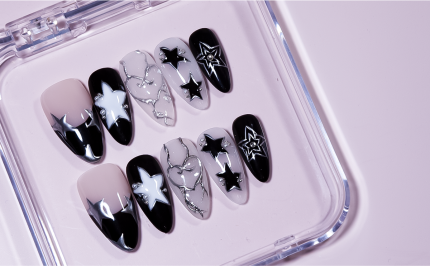 Black And White Star Nails